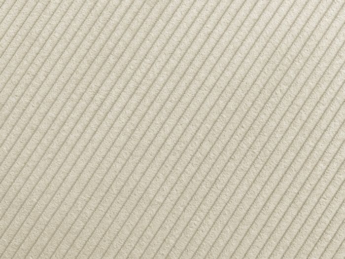 Gros plan du tissu côtelé beige clair du canapé Rousseau, texture en relief.