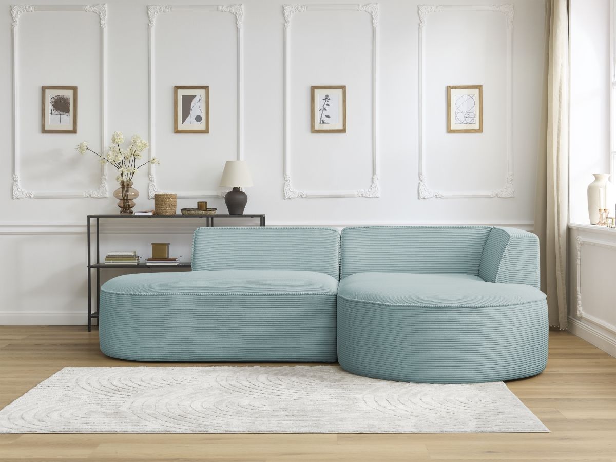 Canapé d'angle ROUSSEAU velours côtelé bleu clair — vue 5