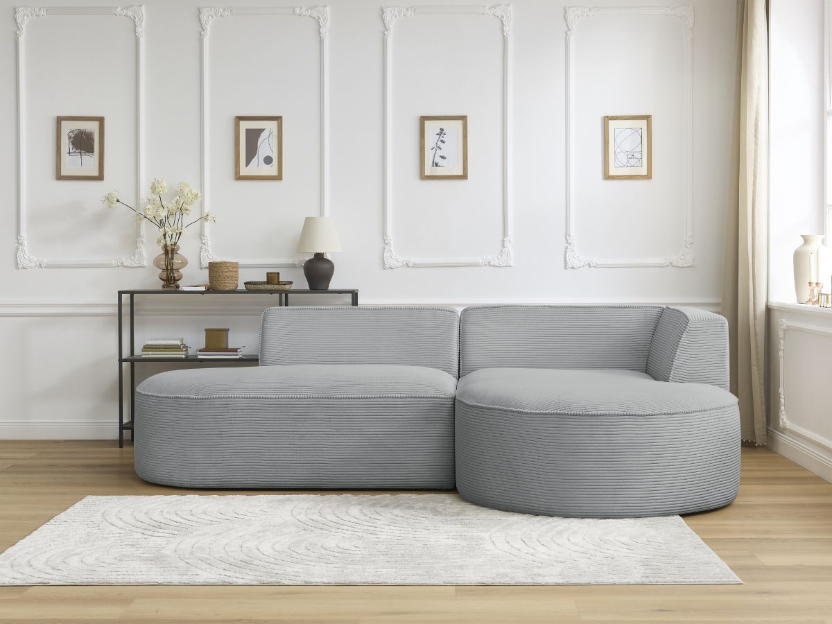 Canapé d'angle ROUSSEAU velours côtelé gris clair — vue 5