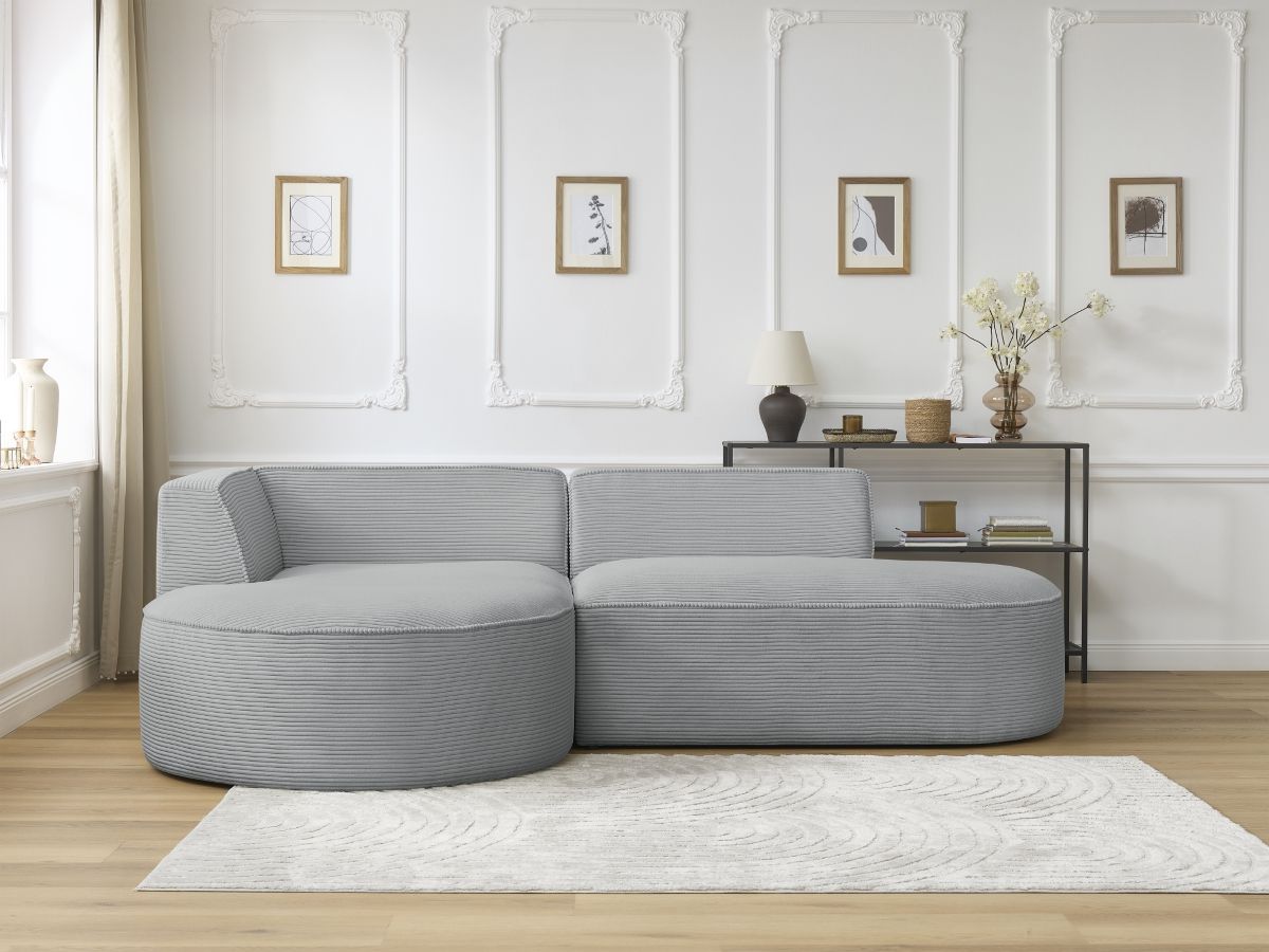 Canapé d'angle fixe ROUSSEAU velours côtelé gris clair angle gauche BOBOCHIC 4 places - Vue supplémentaire 3