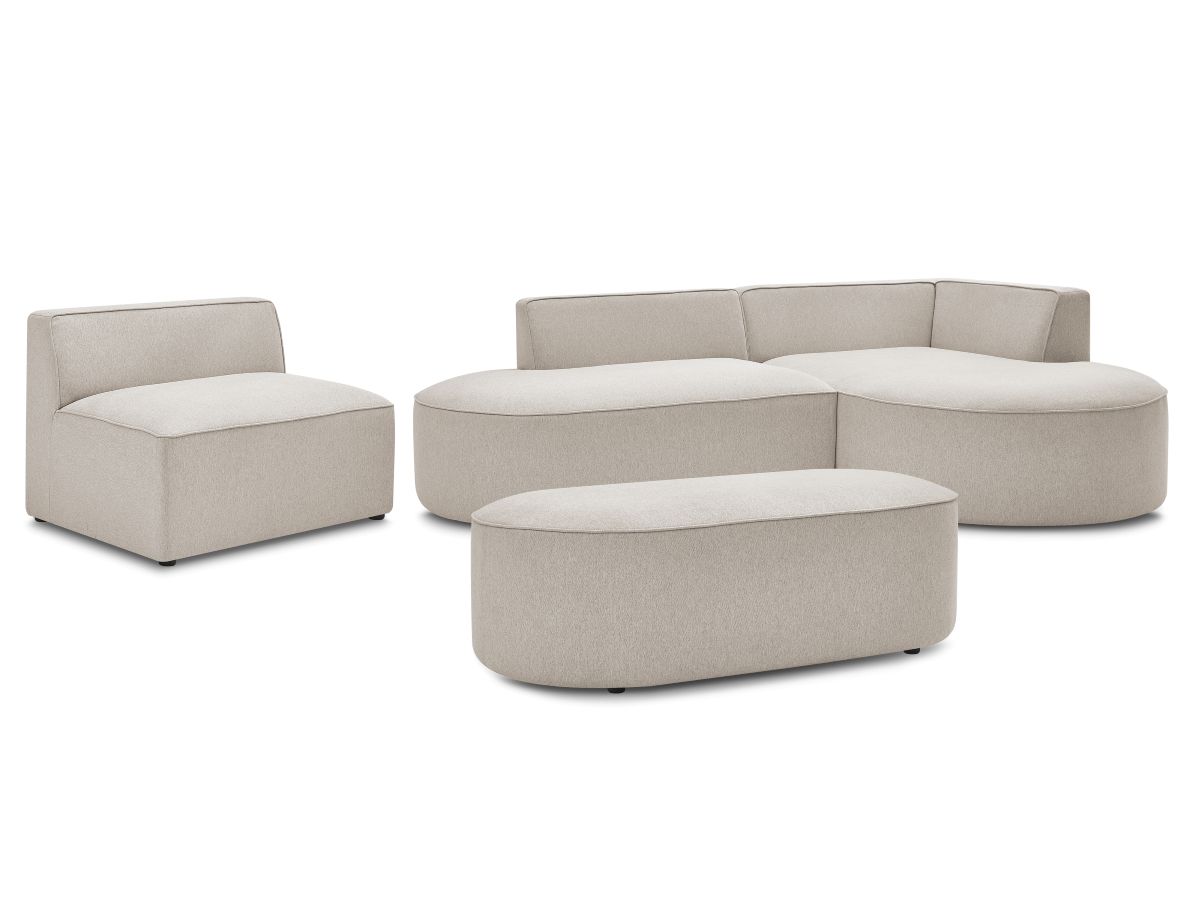 Canapé d'angle fixe modulable ROUSSEAU tissu chiné avec 1 chauffeuse et 1 pouf