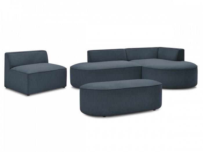 Canapé d'angle fixe modulable ROUSSEAU tissu chiné avec 1 chauffeuse et 1 pouf