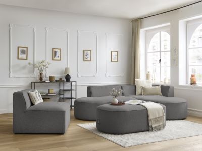 Canapé d'angle fixe modulable ROUSSEAU tissu chiné avec 1 chauffeuse et 1 pouf