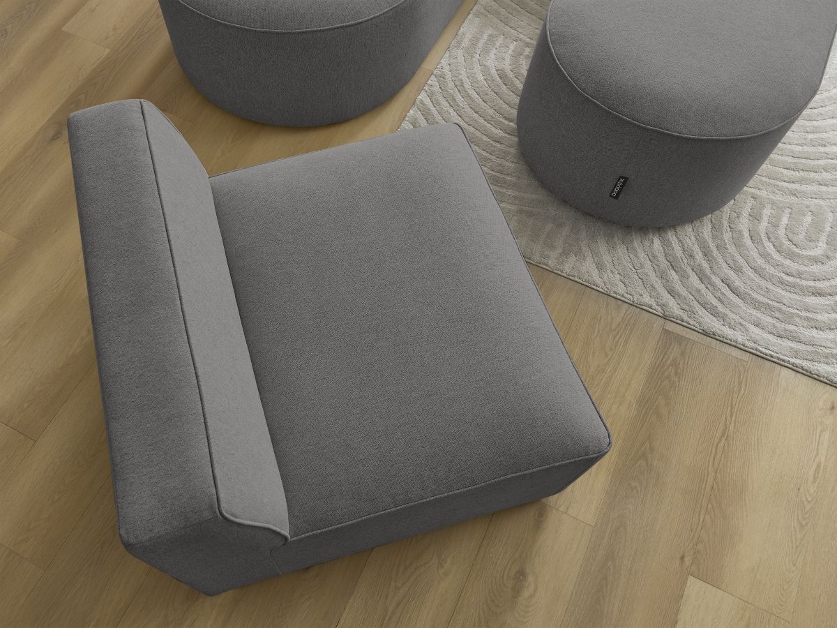 Canapé d'angle fixe modulable ROUSSEAU tissu chiné avec 1 chauffeuse et 1 pouf