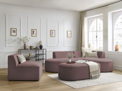 Canapé d'angle fixe modulable ROUSSEAU tissu chiné avec 1 chauffeuse et 1 pouf