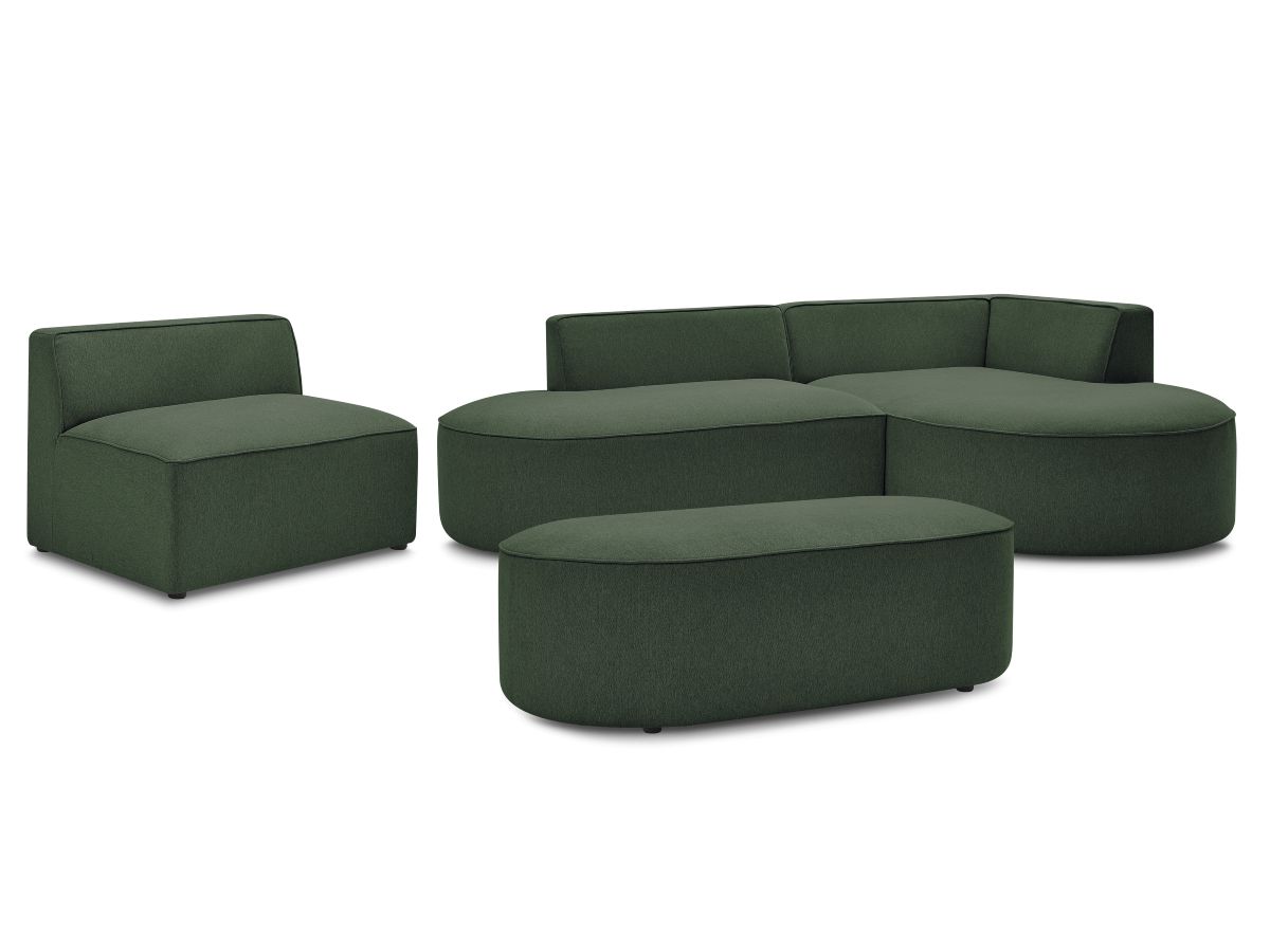ROUSSEAU modulaire vaste hoekbank in gemêleerde stof met 1 fauteuil en 1 poef