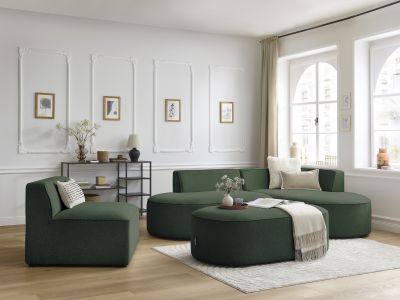 Canapé d'angle fixe modulable ROUSSEAU tissu chiné avec 1 chauffeuse et 1 pouf