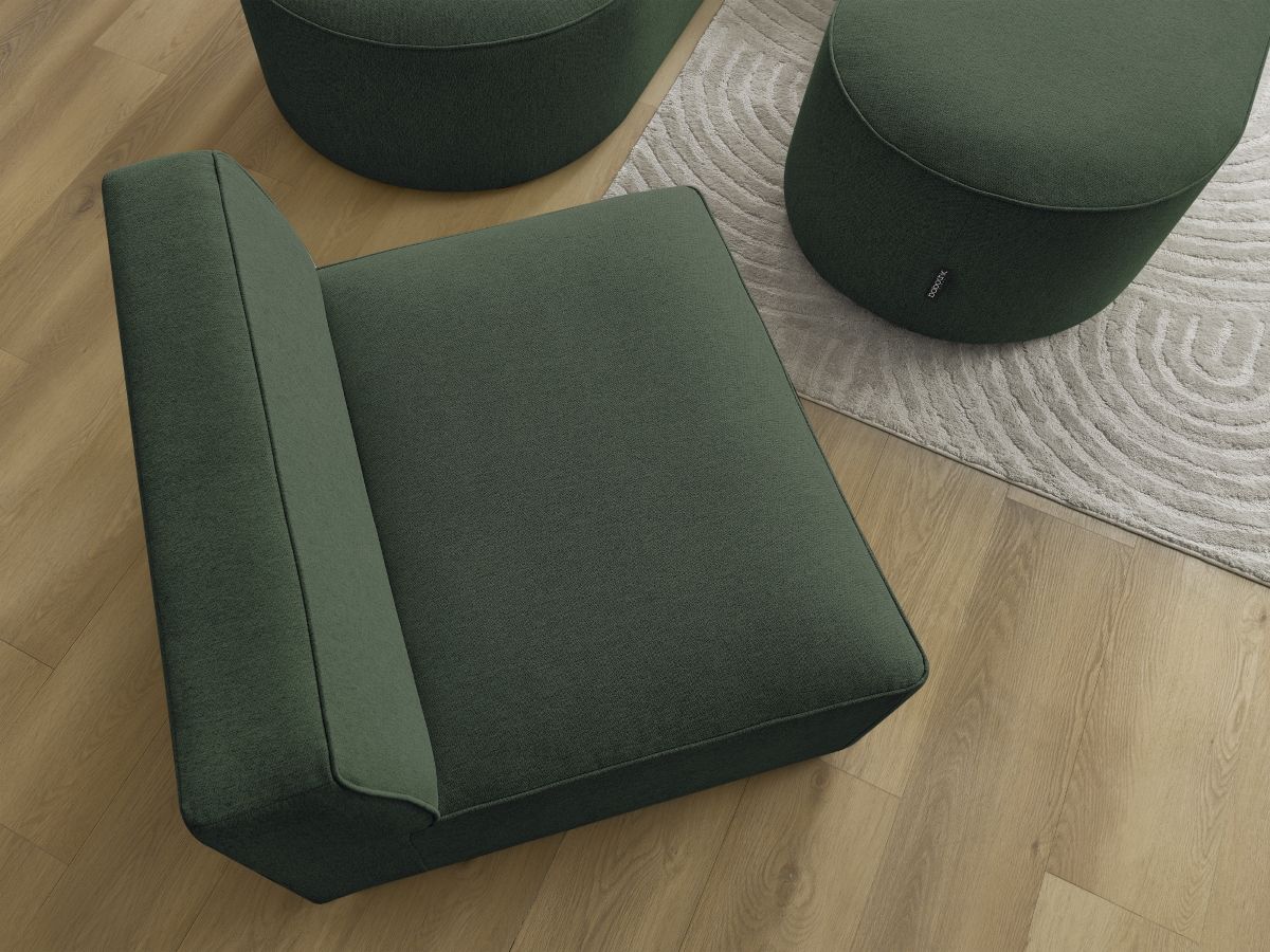 ROUSSEAU modulaire vaste hoekbank in gemêleerde stof met 1 fauteuil en 1 poef