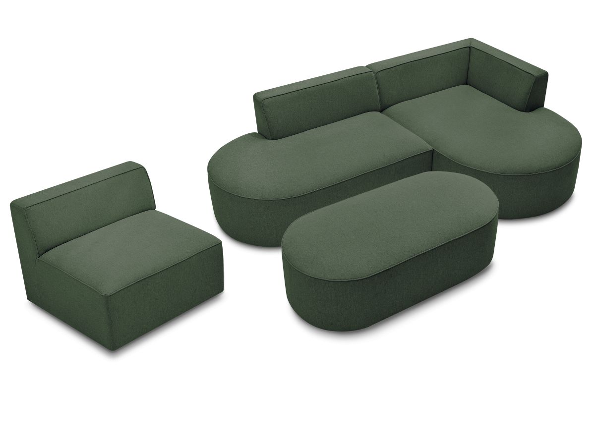 ROUSSEAU modulaire vaste hoekbank in gemêleerde stof met 1 fauteuil en 1 poef