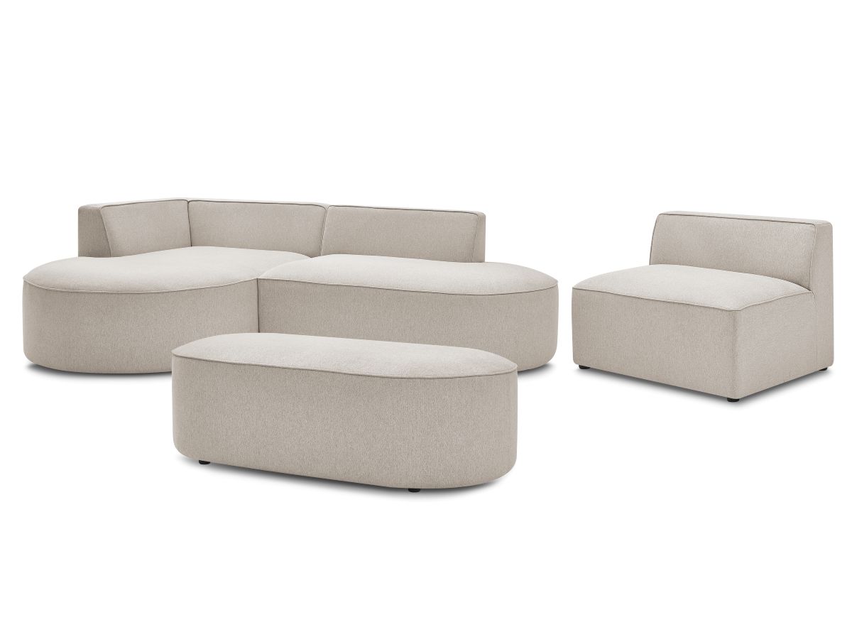 ROUSSEAU modulaire vaste hoekbank in gemêleerde stof met 1 fauteuil en 1 poef