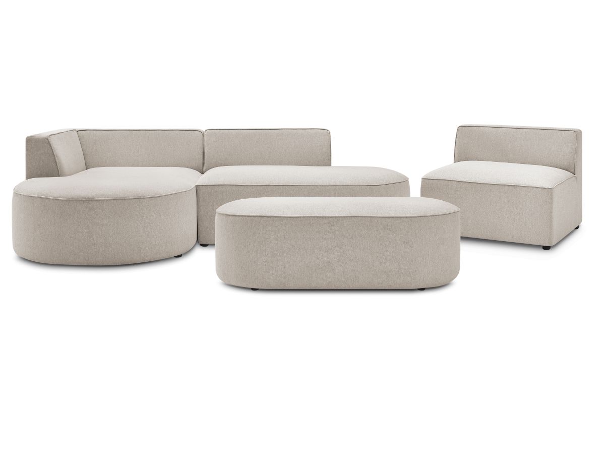 ROUSSEAU modulaire vaste hoekbank in gemêleerde stof met 1 fauteuil en 1 poef