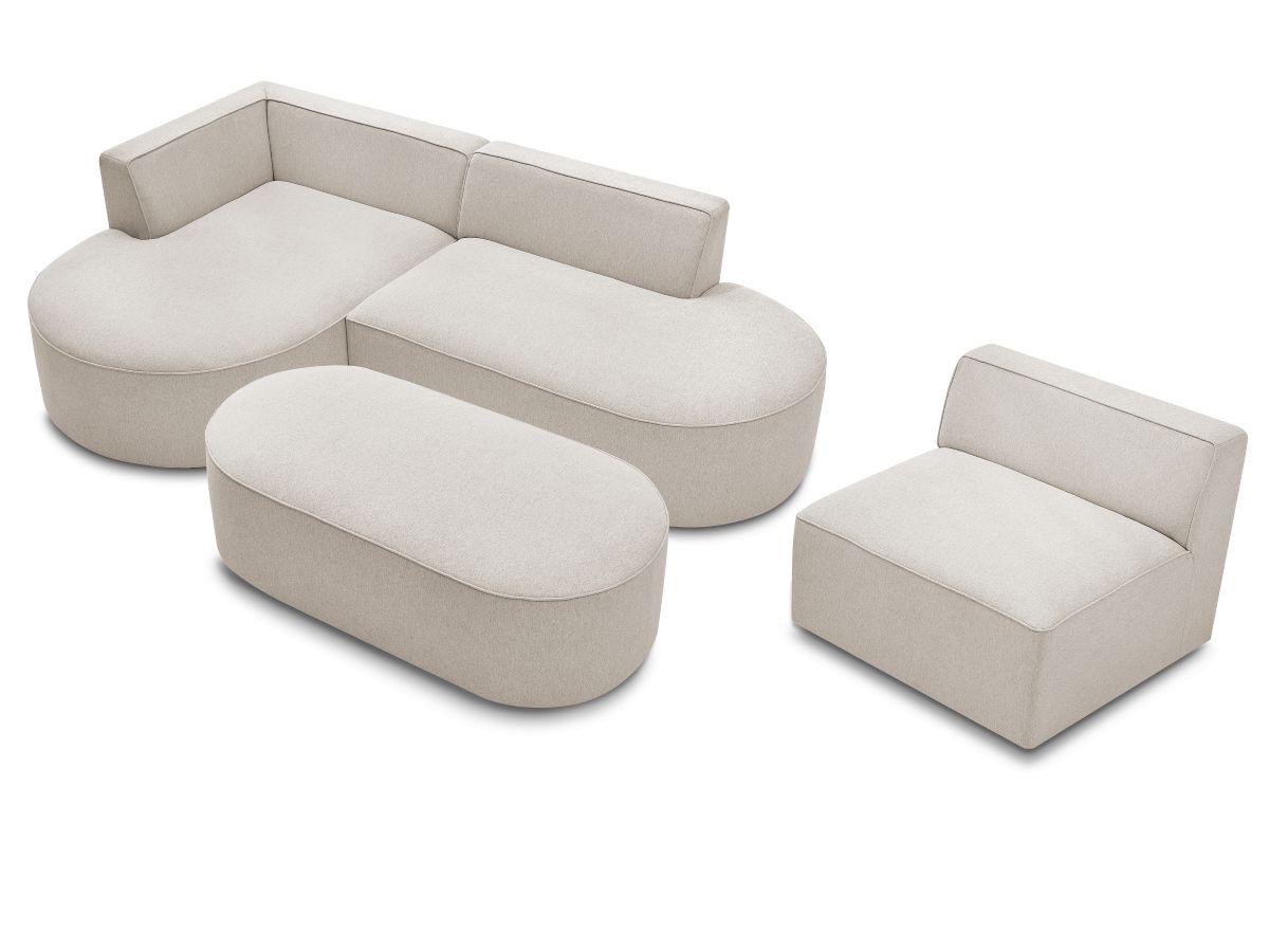 ROUSSEAU modulaire vaste hoekbank in gemêleerde stof met 1 fauteuil en 1 poef
