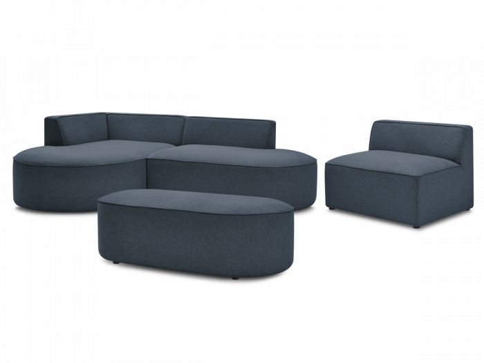 Canapé d'angle fixe modulable ROUSSEAU tissu chiné avec 1 chauffeuse et 1 pouf