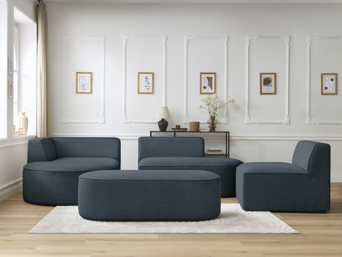 Canapé d'angle fixe modulable ROUSSEAU tissu chiné avec 1 chauffeuse et 1 pouf