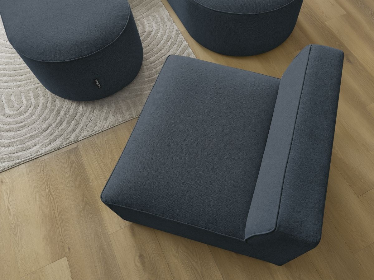 Canapé d'angle fixe modulable ROUSSEAU tissu chiné avec 1 chauffeuse et 1 pouf