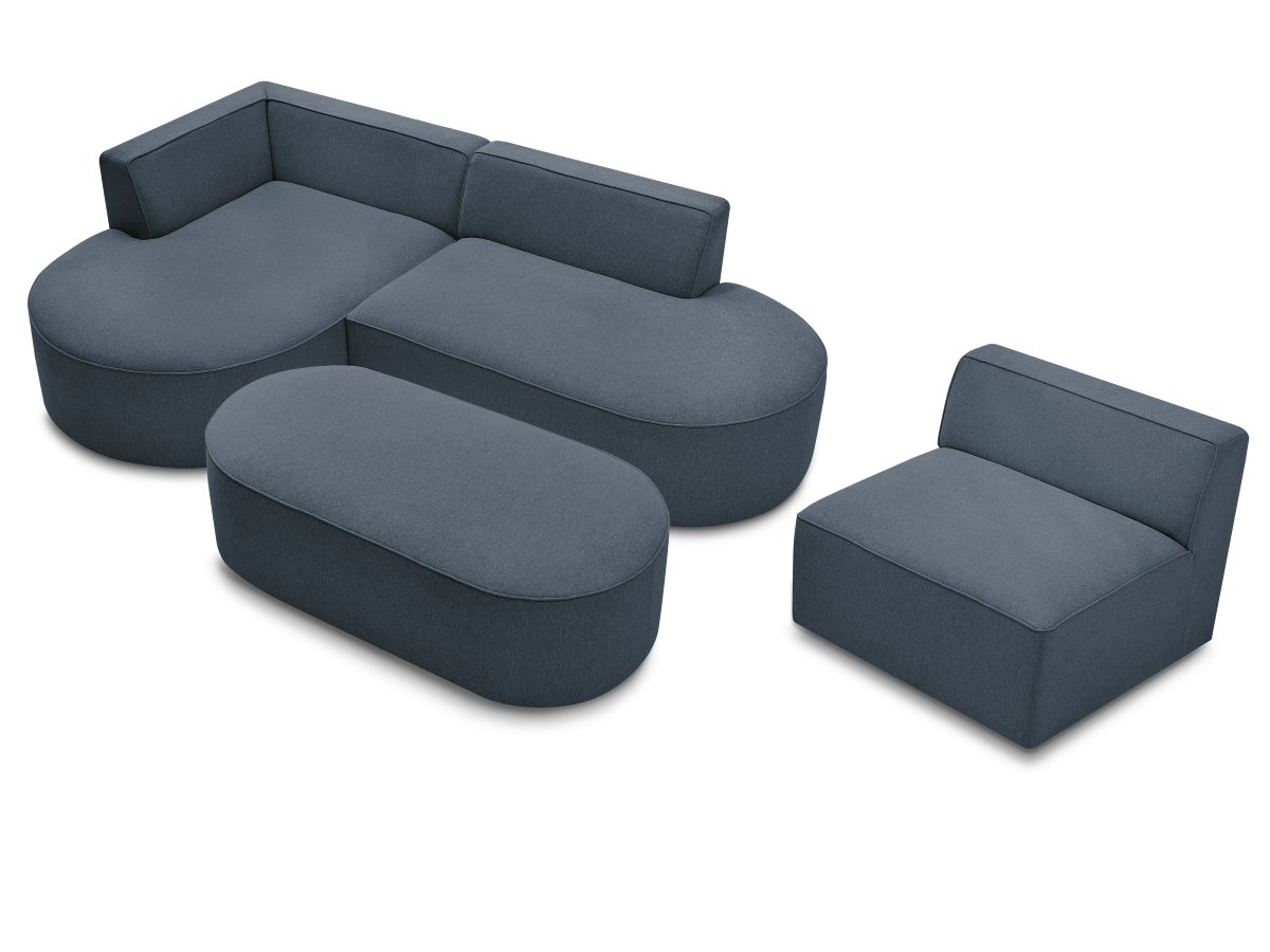Canapé d'angle fixe modulable ROUSSEAU tissu chiné avec 1 chauffeuse et 1 pouf