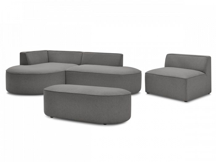 Canapé d'angle fixe modulable ROUSSEAU tissu chiné avec 1 chauffeuse et 1 pouf