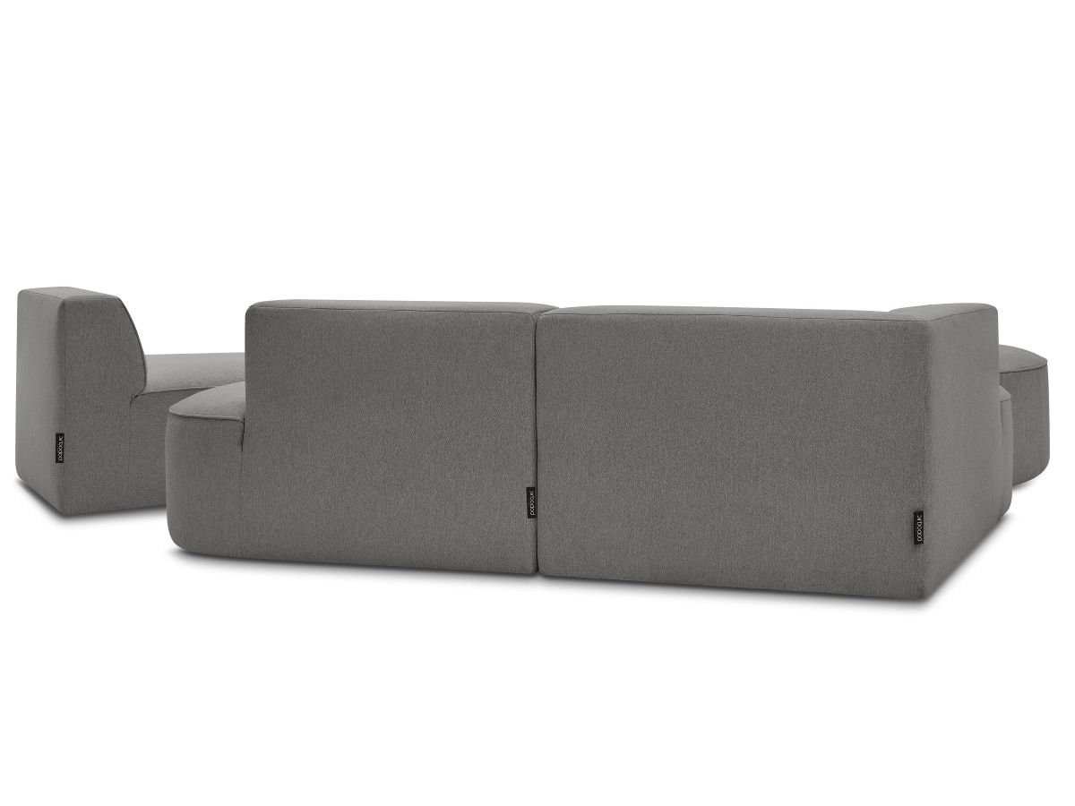 Canapé d'angle fixe modulable ROUSSEAU tissu chiné avec 1 chauffeuse et 1 pouf