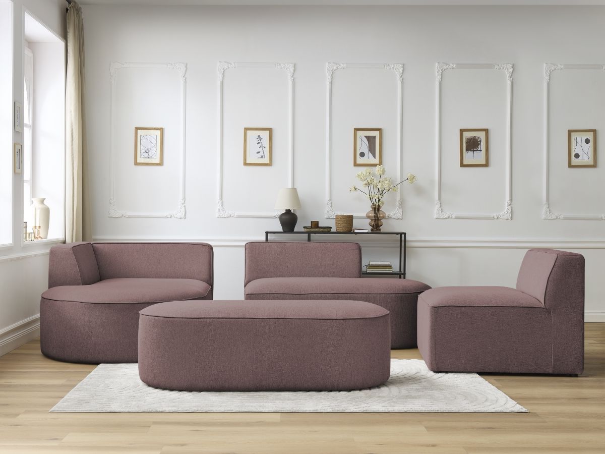 Canapé d'angle fixe modulable ROUSSEAU tissu chiné avec 1 chauffeuse et 1 pouf
