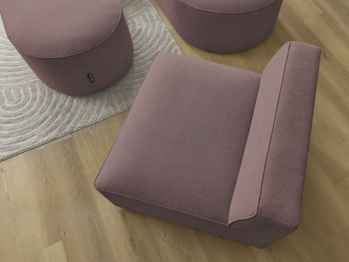 Canapé d'angle fixe modulable ROUSSEAU tissu chiné avec 1 chauffeuse et 1 pouf