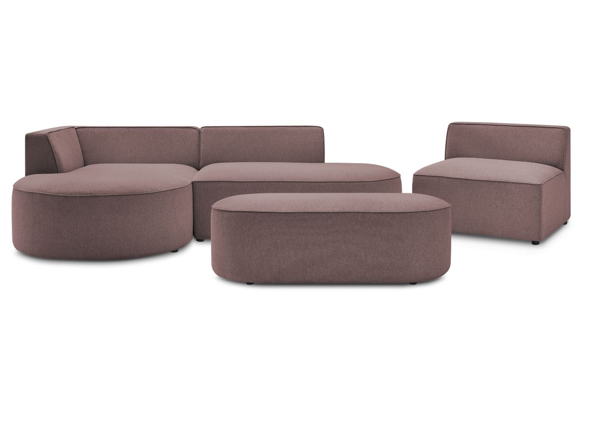 Canapé d'angle fixe modulable ROUSSEAU tissu chiné avec 1 chauffeuse et 1 pouf