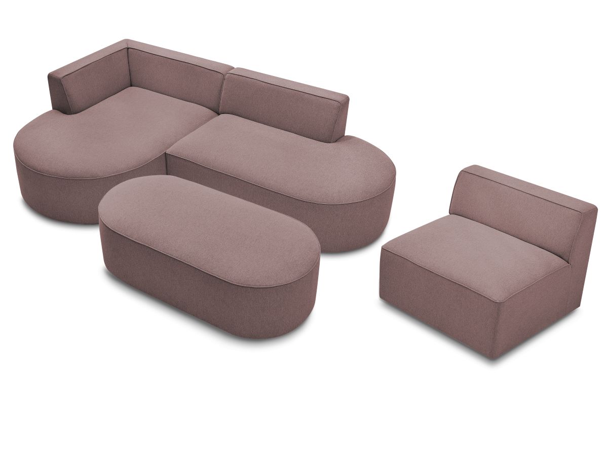 Canapé d'angle fixe modulable ROUSSEAU tissu chiné avec 1 chauffeuse et 1 pouf
