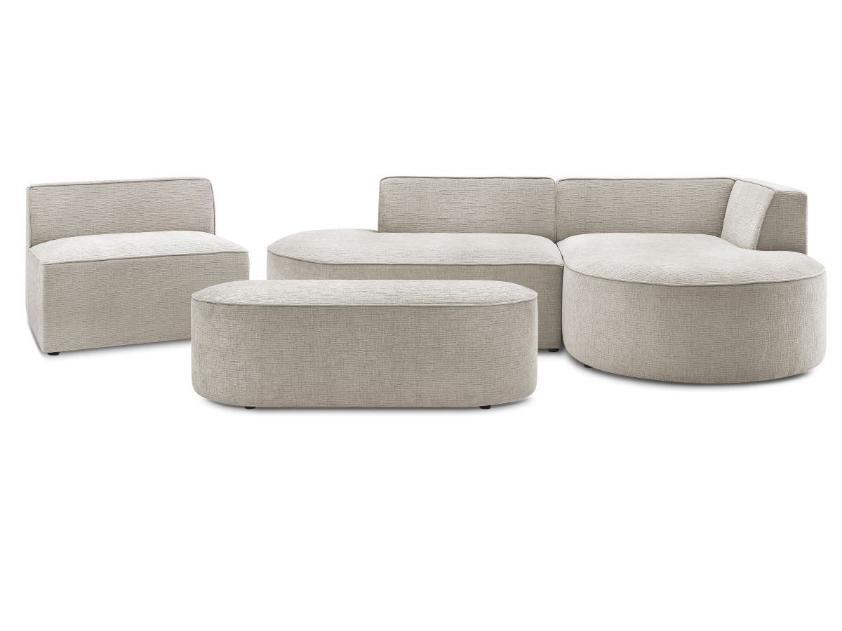 Canapé d'angle fixe modulable ROUSSEAU tissu texturé avec 1 chauffeuse et 1 pouf