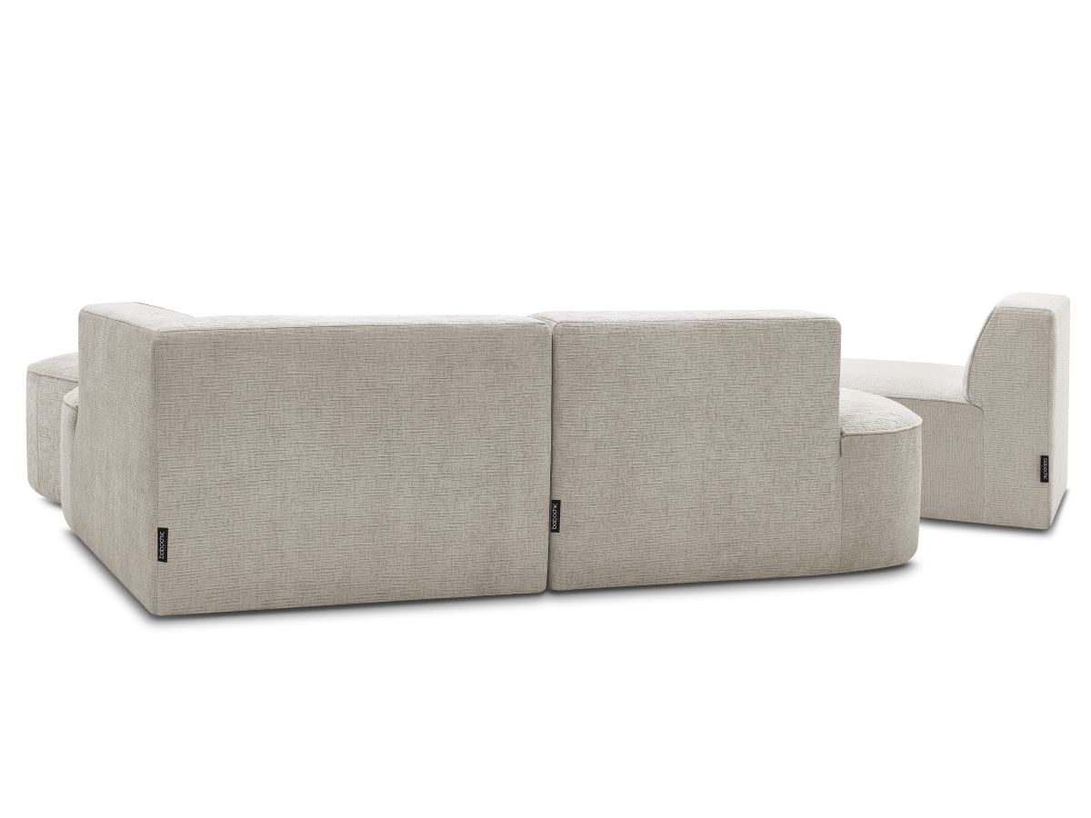 Canapé d'angle fixe modulable ROUSSEAU tissu texturé avec 1 chauffeuse et 1 pouf