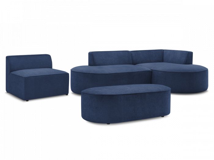 Canapé d'angle fixe modulable ROUSSEAU tissu texturé avec 1 chauffeuse et 1 pouf