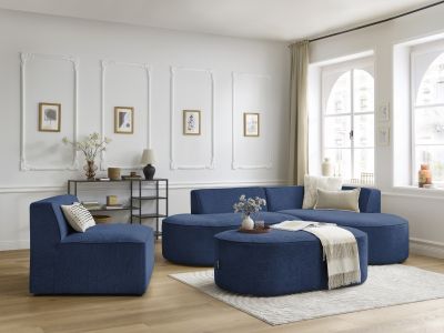 Canapé d'angle fixe modulable ROUSSEAU tissu texturé avec 1 chauffeuse et 1 pouf