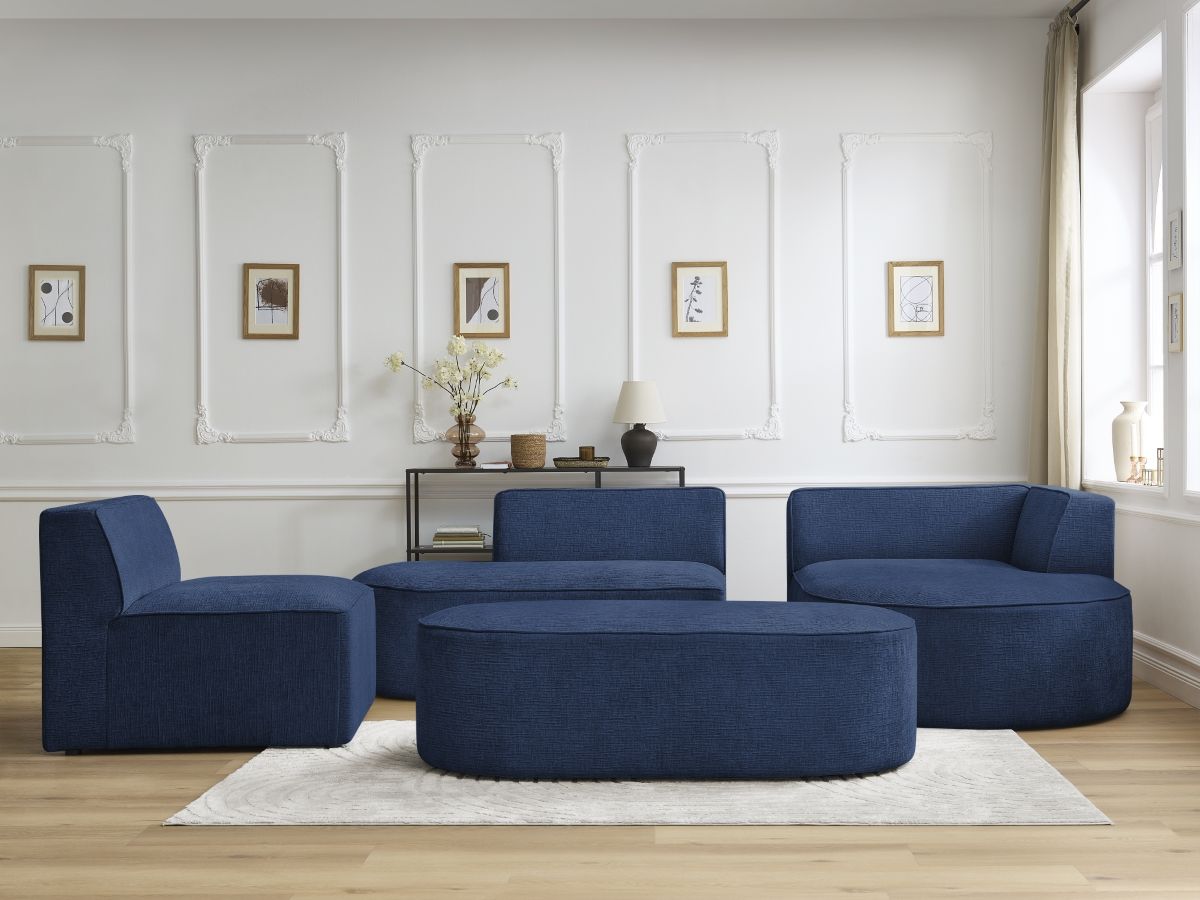 Canapé d'angle modulable ROUSSEAU texturé bleu foncé — vue 5