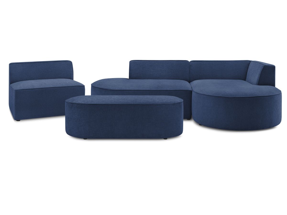 Canapé d'angle fixe modulable ROUSSEAU tissu texturé avec 1 chauffeuse et 1 pouf