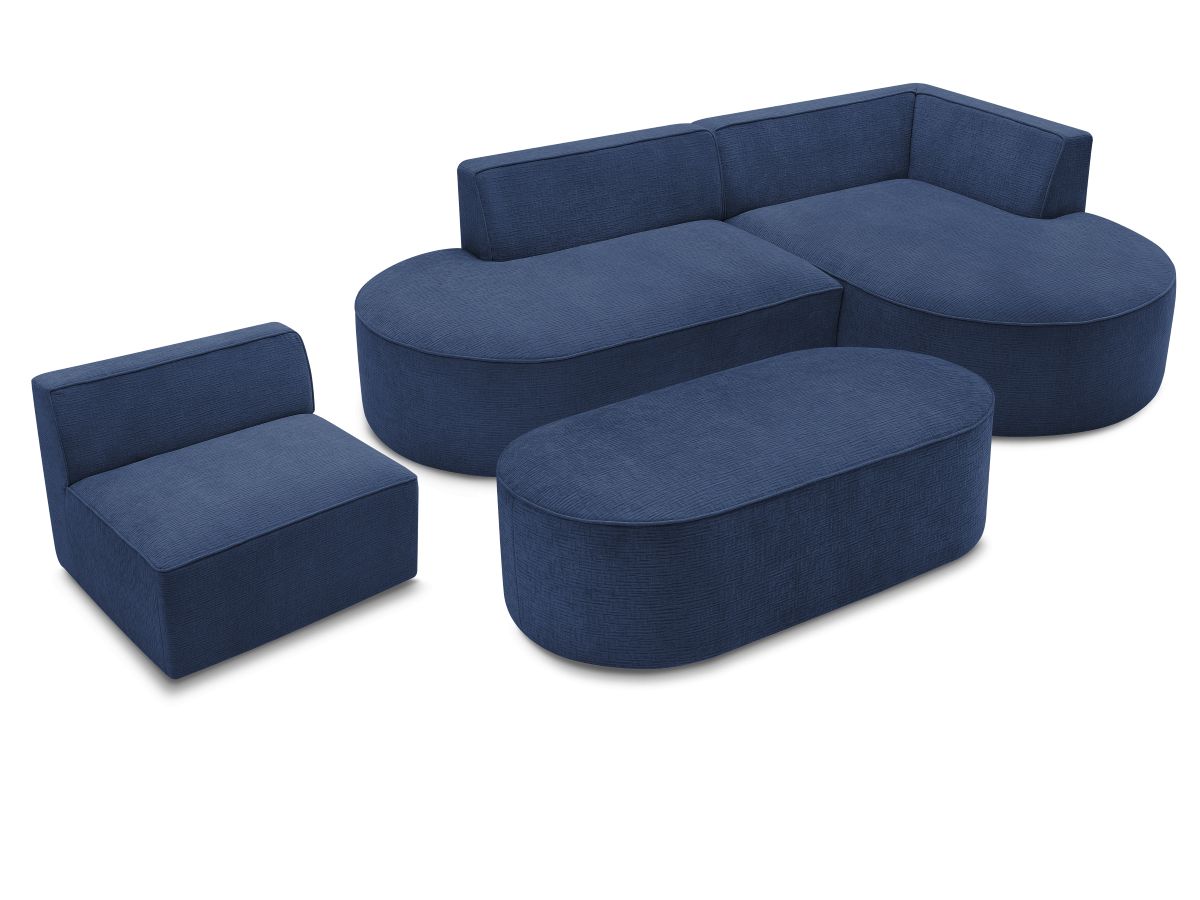 Canapé d'angle fixe modulable ROUSSEAU tissu texturé avec 1 chauffeuse et 1 pouf