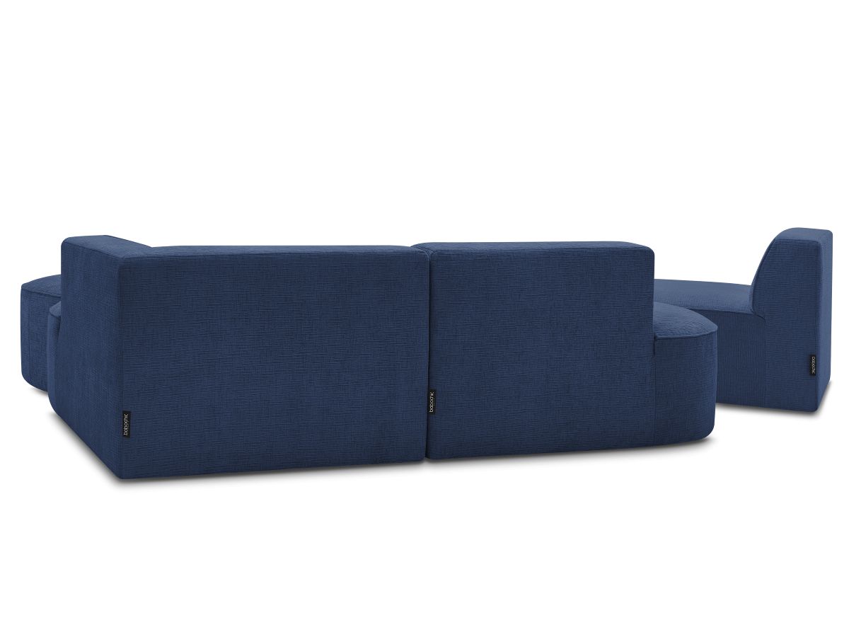 Canapé d'angle fixe modulable ROUSSEAU tissu texturé avec 1 chauffeuse et 1 pouf