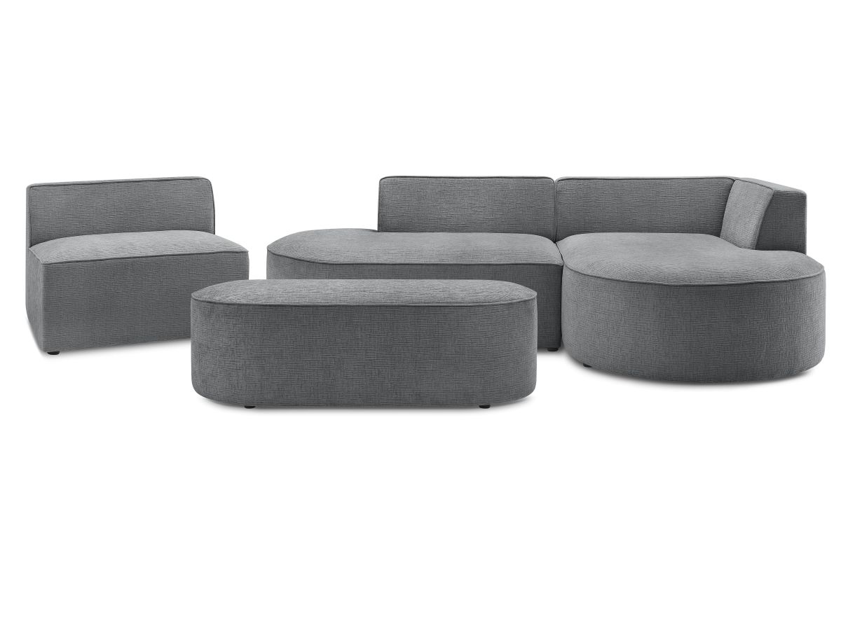 Canapé d'angle fixe modulable ROUSSEAU tissu texturé avec 1 chauffeuse et 1 pouf