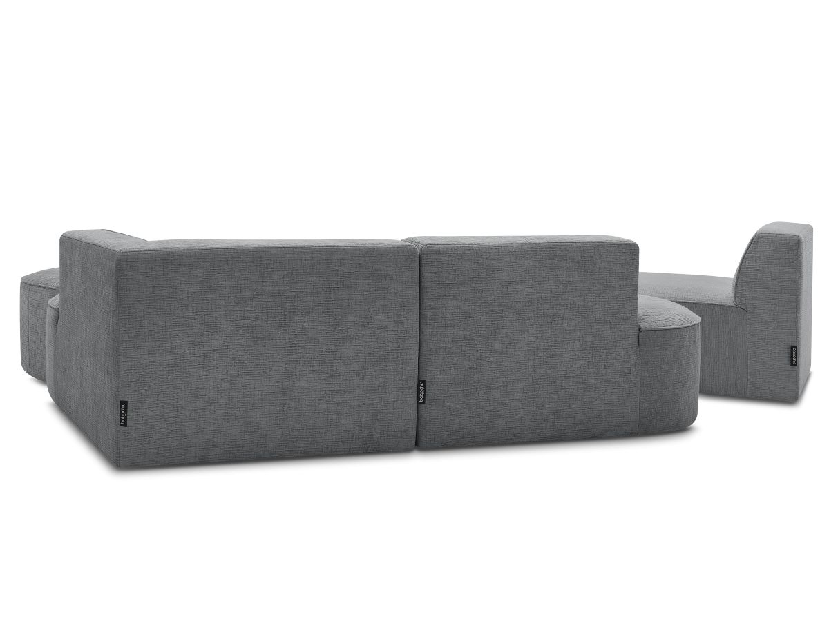 Canapé d'angle fixe modulable ROUSSEAU tissu texturé avec 1 chauffeuse et 1 pouf