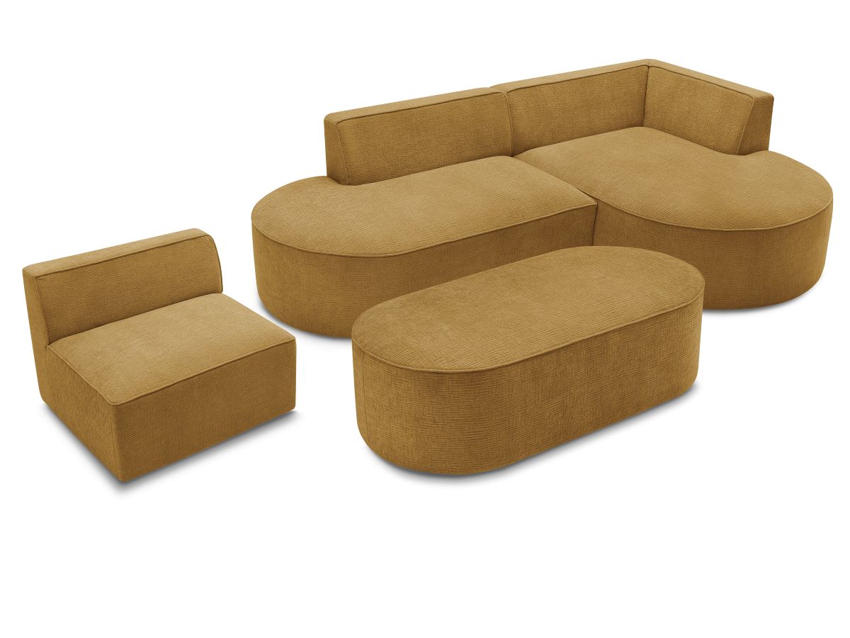 Canapé d'angle fixe modulable ROUSSEAU tissu texturé avec 1 chauffeuse et 1 pouf