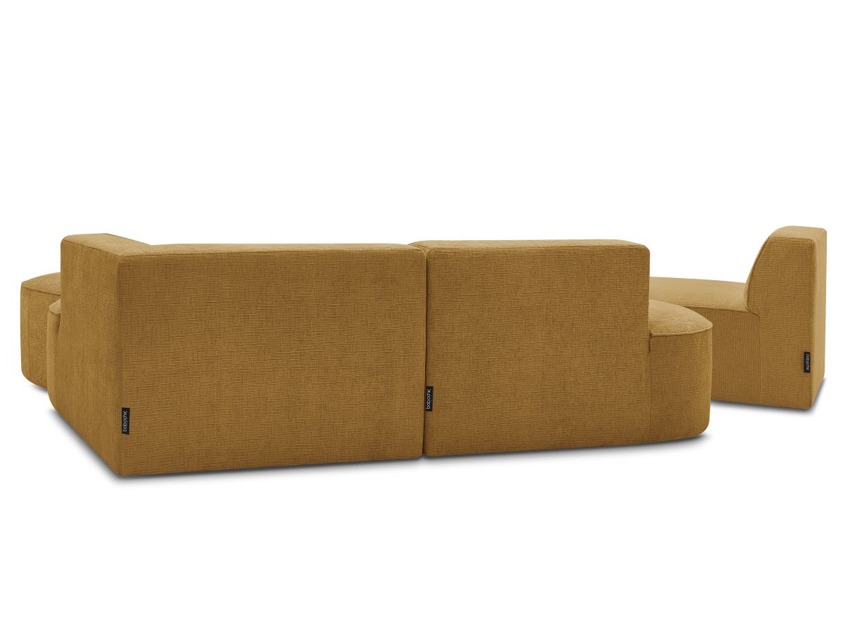 Canapé d'angle fixe modulable ROUSSEAU tissu texturé avec 1 chauffeuse et 1 pouf