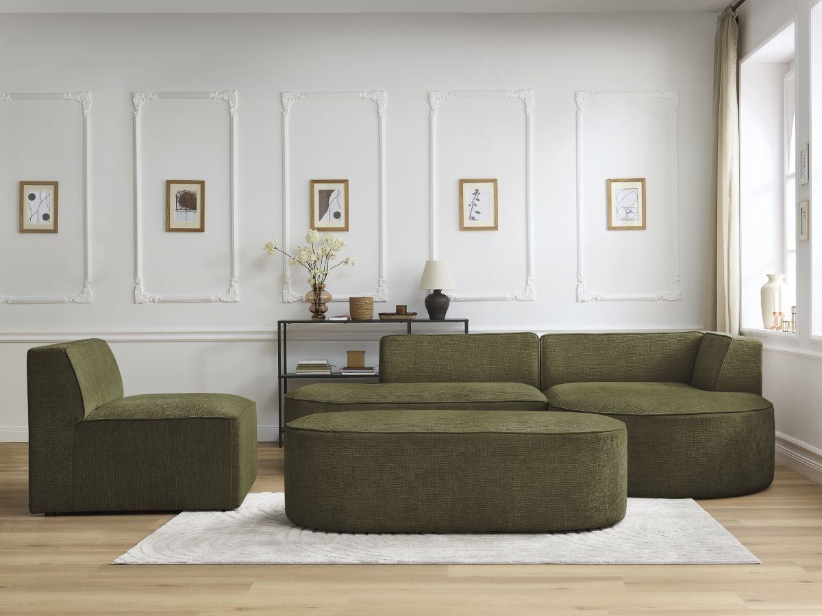 Canapé d'angle modulable ROUSSEAU texturé vert — vue 5