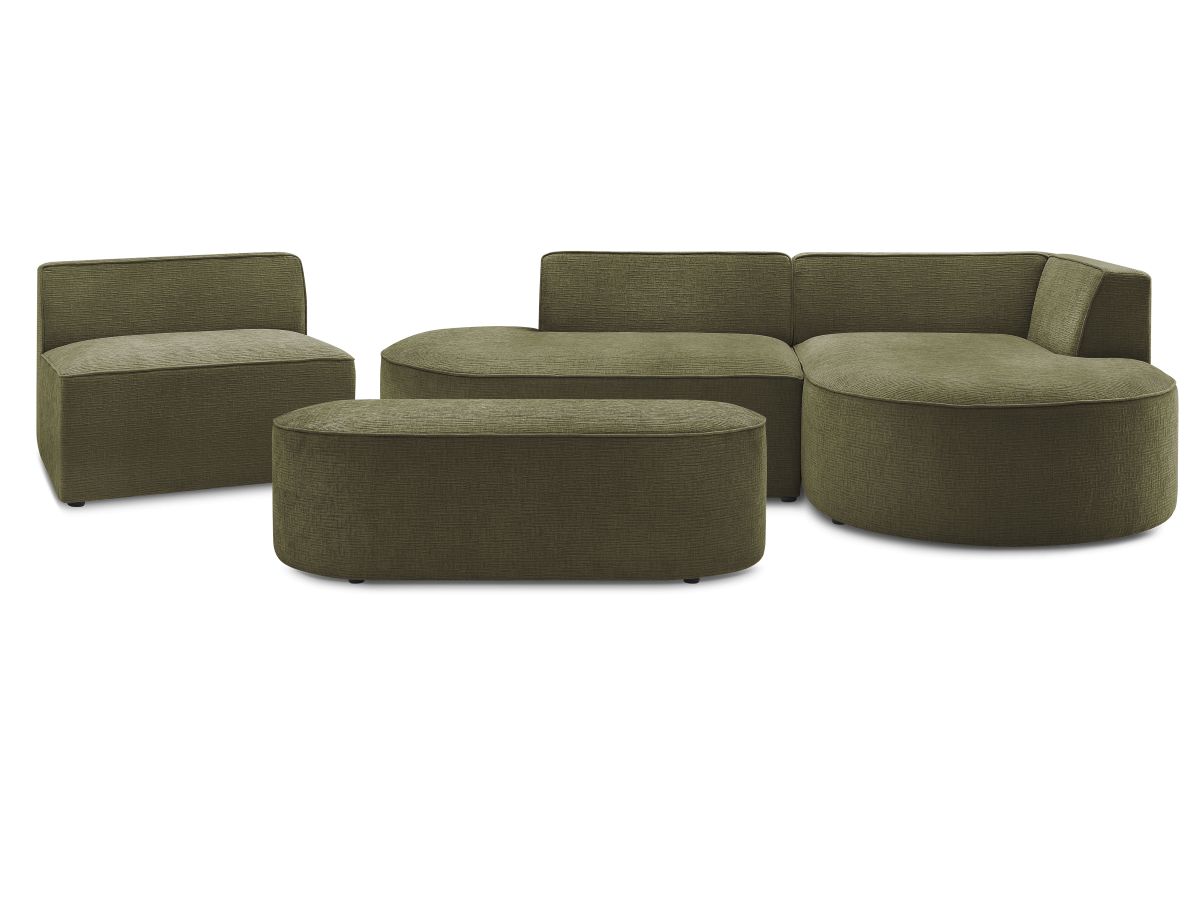 Canapé d'angle fixe modulable ROUSSEAU tissu texturé avec 1 chauffeuse et 1 pouf