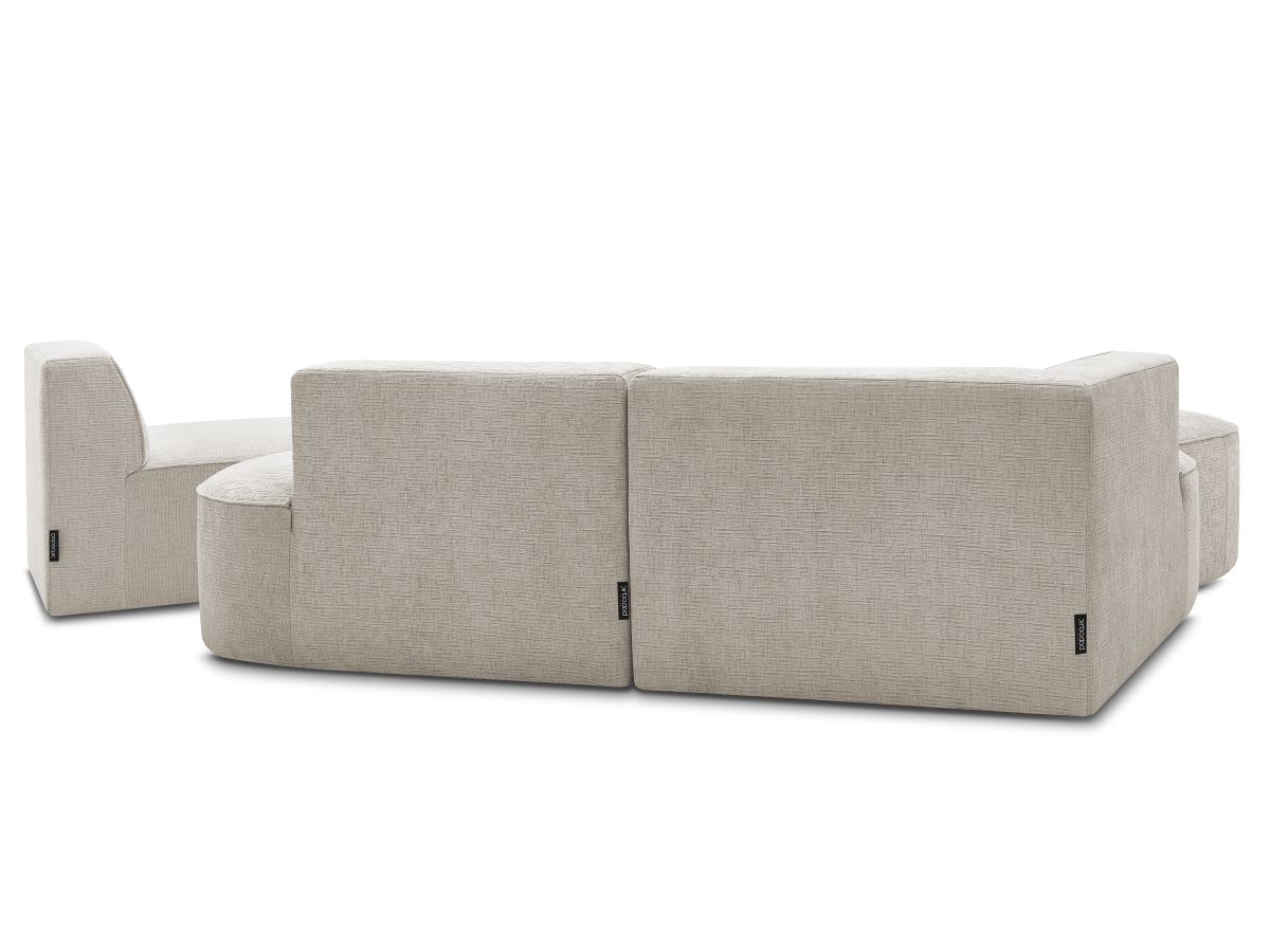 Canapé d'angle fixe modulable ROUSSEAU tissu texturé avec 1 chauffeuse et 1 pouf
