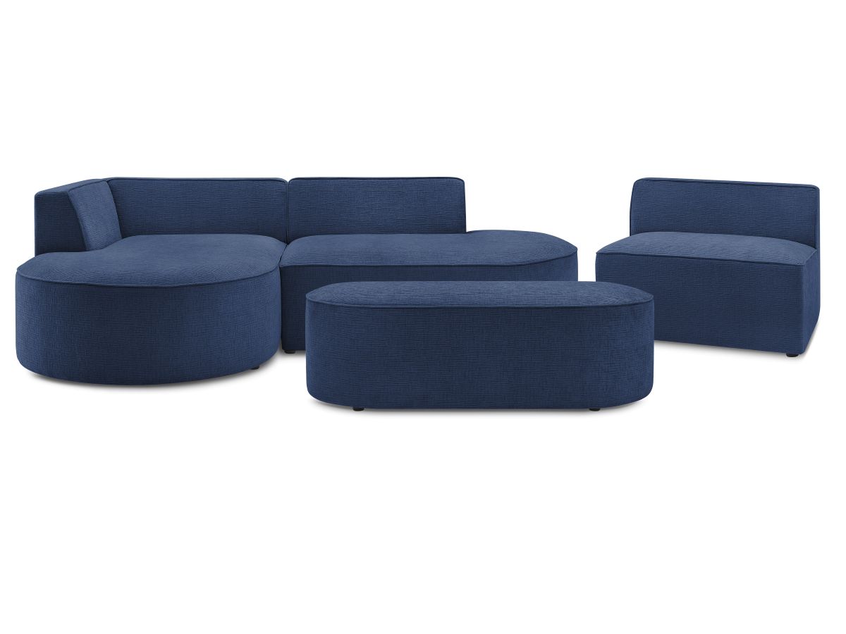 Canapé d'angle fixe modulable ROUSSEAU tissu texturé avec 1 chauffeuse et 1 pouf