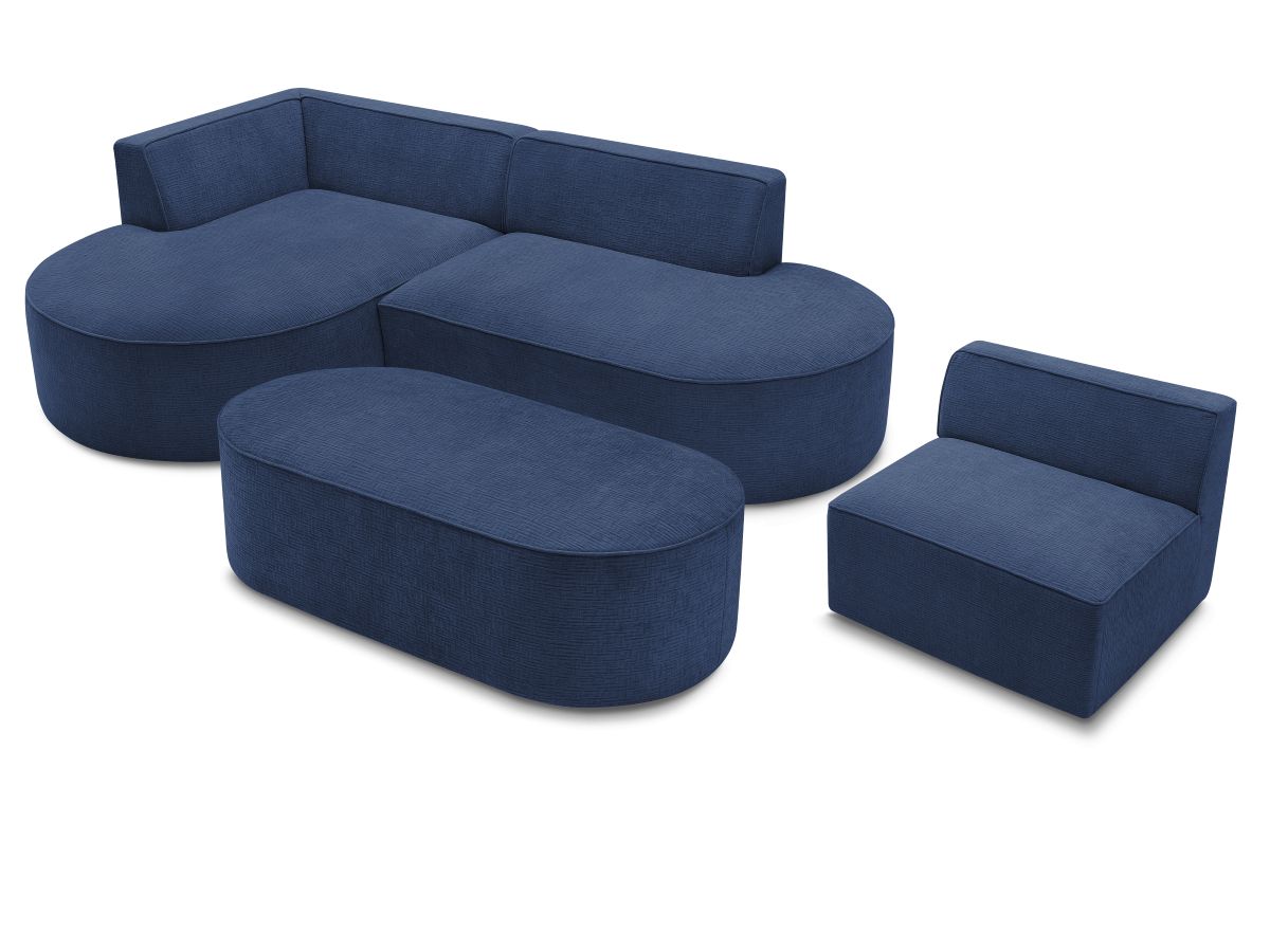 Canapé d'angle fixe modulable ROUSSEAU tissu texturé avec 1 chauffeuse et 1 pouf