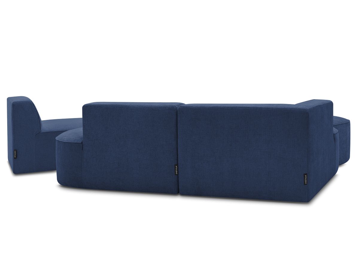 Canapé d'angle fixe modulable ROUSSEAU tissu texturé avec 1 chauffeuse et 1 pouf