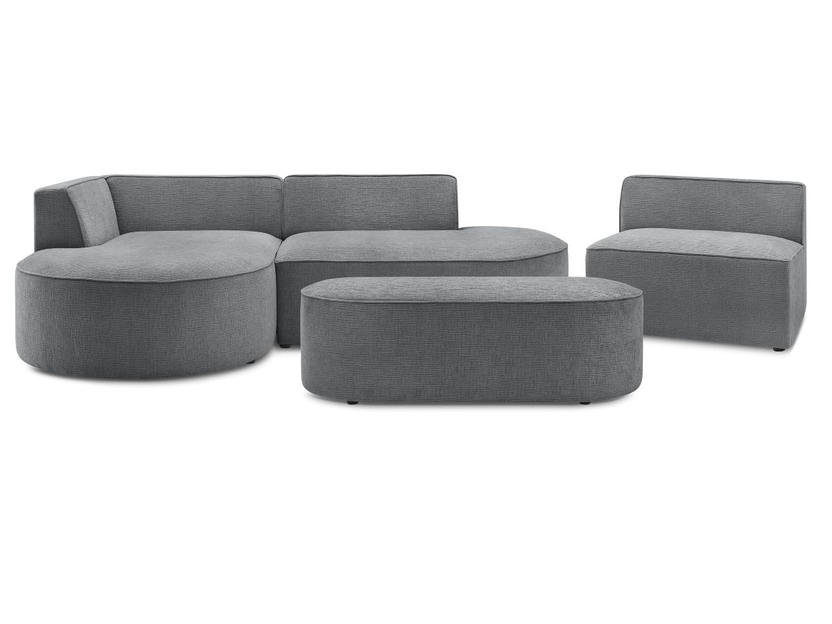 Canapé d'angle fixe modulable ROUSSEAU tissu texturé avec 1 chauffeuse et 1 pouf