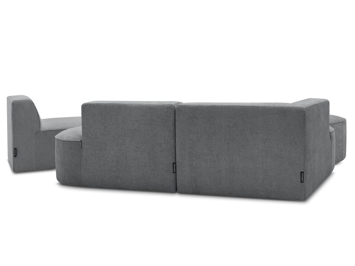 Canapé d'angle fixe modulable ROUSSEAU tissu texturé avec 1 chauffeuse et 1 pouf