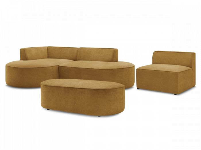 Canapé d'angle fixe modulable ROUSSEAU tissu texturé avec 1 chauffeuse et 1 pouf