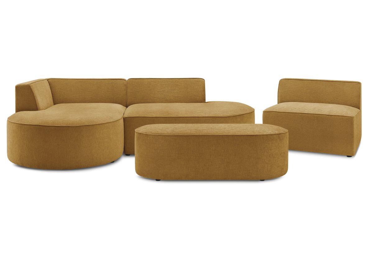 Canapé d'angle fixe modulable ROUSSEAU tissu texturé avec 1 chauffeuse et 1 pouf
