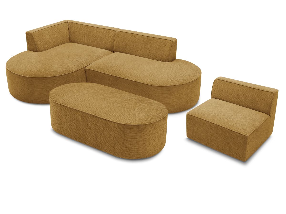 Canapé d'angle fixe modulable ROUSSEAU tissu texturé avec 1 chauffeuse et 1 pouf