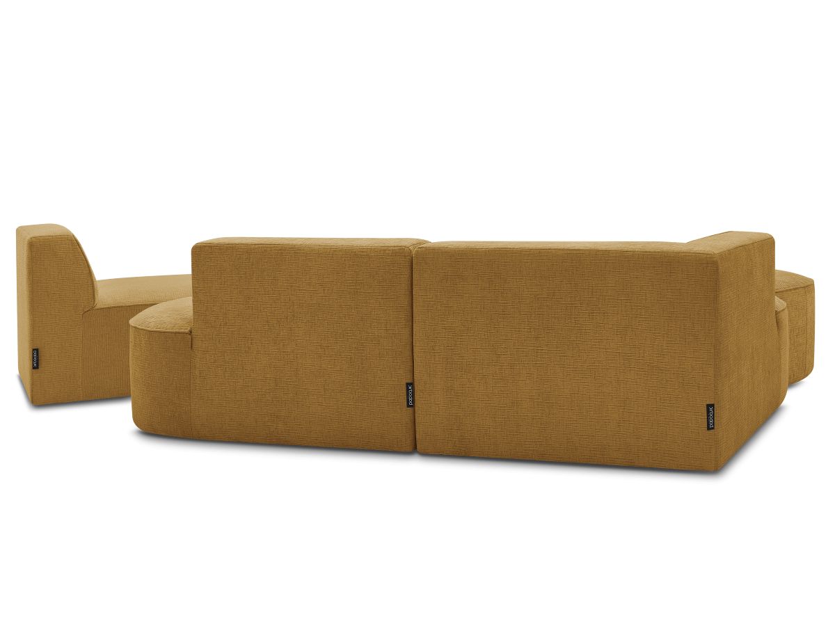 Canapé d'angle fixe modulable ROUSSEAU tissu texturé avec 1 chauffeuse et 1 pouf